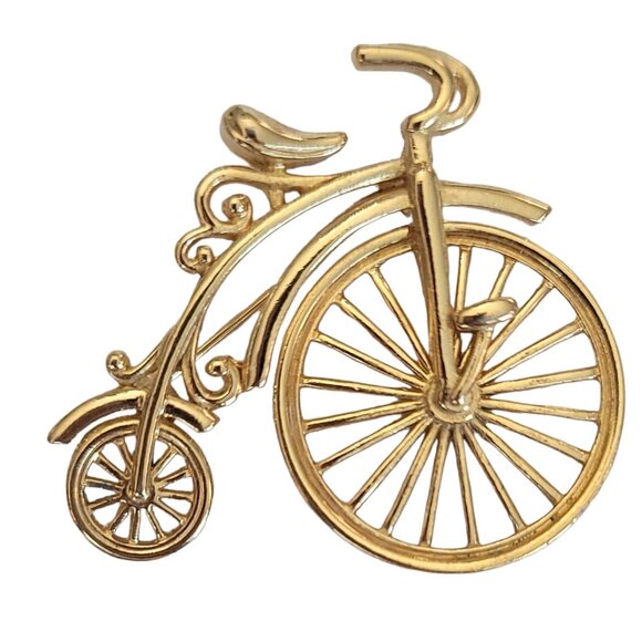 Gold Tone Articulated Tricycle, Designer Style Bike Brooch Pin M804 - Picture 1 of 7